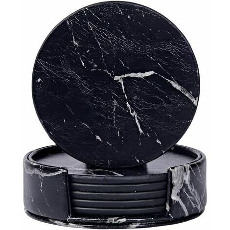 Coaster Dessous de Verre antidérapants en Cuir PU avec Support pour Boissons pour protéger Les Meubles des égratignures, des renversements, des Anneaux d'eau et des dommages (Noir)/ PAGNE