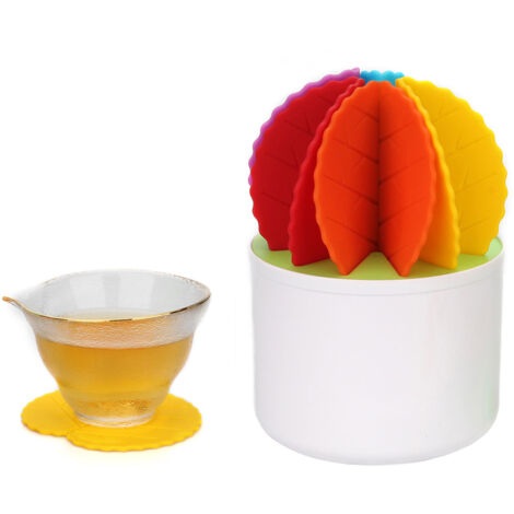 Coasters Set [6 Pièces] Coaster Cactus en Silicone avec Pot Fleur ABS - Déco Bureau, Cadeau Original, Multicolore