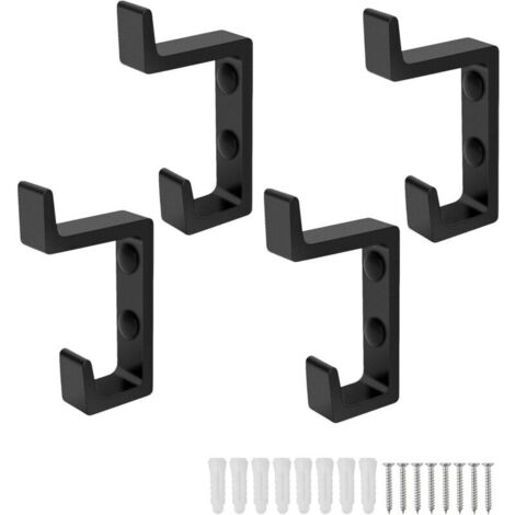 Coat Hook, 4-Piece Aluminum Wall-Mounted Hook Set, Black Bathroom Towel Rack, Suitable for Cloakroom, Bedroom, Wall Hook