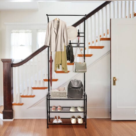 Coat Rack - bigzzia Coat Stand with 16 Hooks - Free Standing Hall Tree Matte Steel Frame Hat for Storage