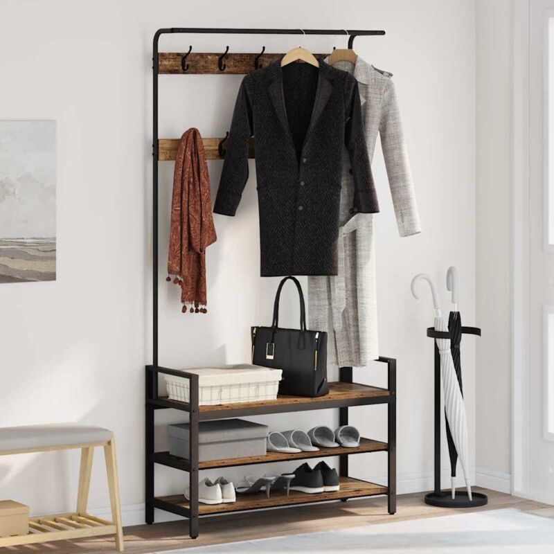 Coat Rack With Shelf Old Wood 95 X 34 X 184 Cm Engineered Wood Vidaxl