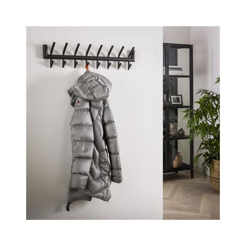 Coat rack Hawkins 2x8 hooks - Black, Metal