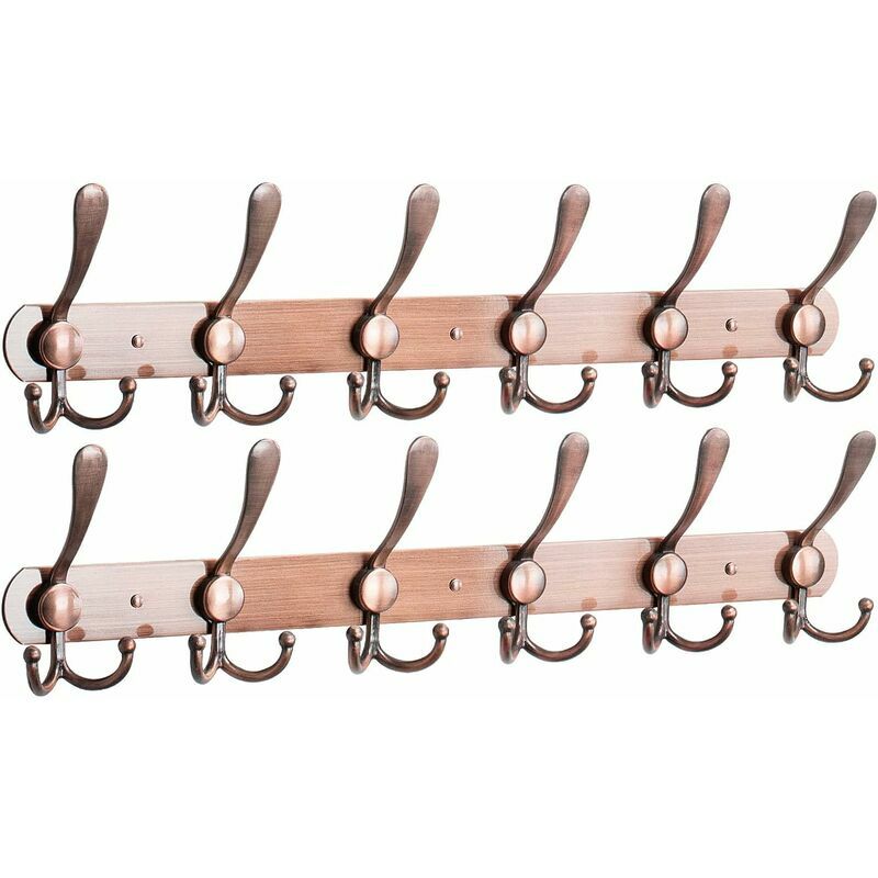 Dewdat - Coat Rack Wall Mounted 2 pcs, Stainless Steel Metal Coat Hook for Towel Coat Hat Key Bathroom Bedroom Hotel Entryway (6 Hooks,Ancient Red)