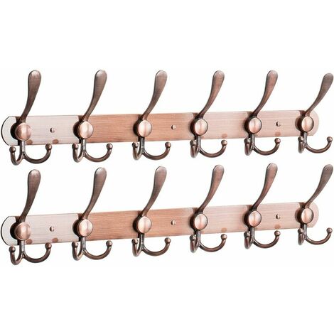 Coat Rack Wall Mounted 2 pcs, Stainless Steel Metal Coat Hook for Towel Coat Hat Key Bathroom Bedroom Hotel Entryway (6 Hooks,Ancient Red)