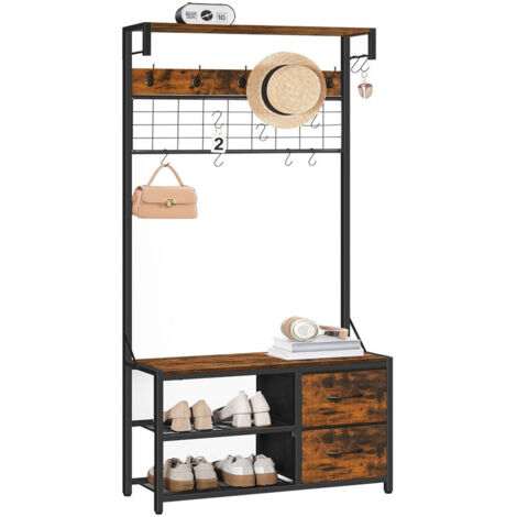Coat Rack with Shoe Storage Bench & 2 Drawers, 4-in-1 Multifunctional Coat Stand with Hooks for Hallway, Entryway, Living Room and Bedroom