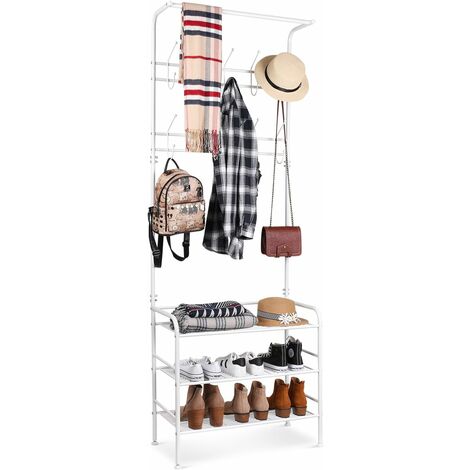 Coat Stand 190cm Coat Rack 20 Hooks Clothes Stand Entryway Shoe Coat Rack Hall Tree with Storage Shelves 68.5x34x190cm