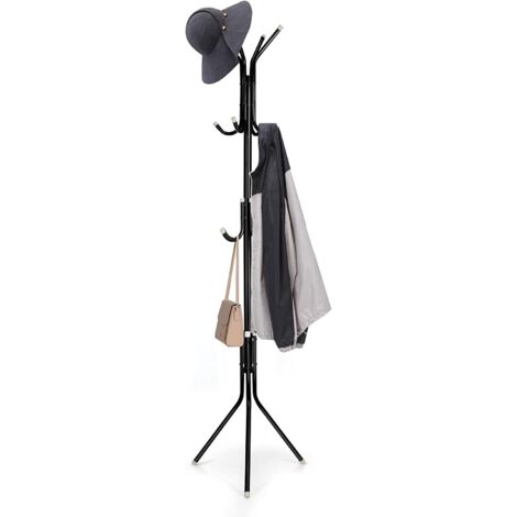 Coat Stand Metal Coat Rack Free Standing 12 Hooks Clothes Hanger Holder for Hats Jackets Umbrellas Bedroom Office Hallway (Black), 175 x 45 x 45 cm