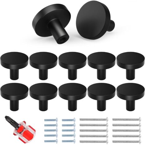 Pack De 10 Boutons D'armoire Noir Mat - Moletés Ronds, Modernes, Avec Vis, Faciles à Installer