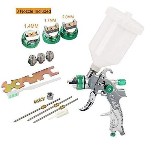 Coavas – Pistolet à peinture HVLP 600cc – 3 embouts 1,4mm 1,7mm 2,0mm – Pour apprêts et finitions automobiles – Aiguille en acier inoxydable - WITH 600 CC CUP