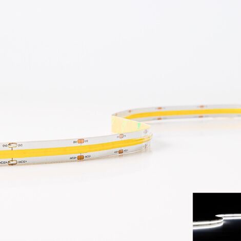 COB 24V CRI90 LED Streifen 5M 12W/m 504LED/m 10mm - Lichtfarbe: Kaltweiß 6500K - Schutzart: IP20