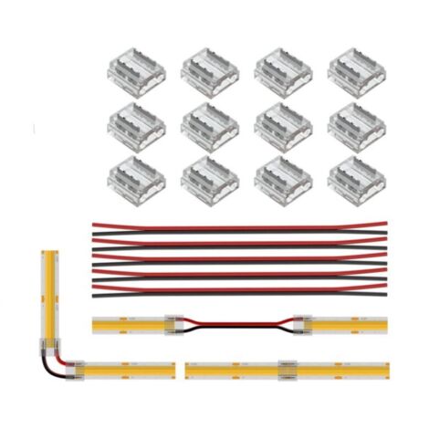 COB 8mm 12pcs connecteur transparent 6pcs 15cm de long 20AWG fils d'extension pour sans soudure sans fil, bande de connexion d'angle FCOB