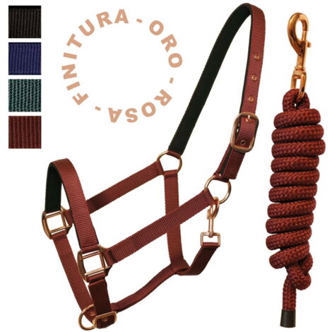 Cob, Bordeaux: Cavezza Winner con lunghina in nylon con fibbie finitura oro rosa