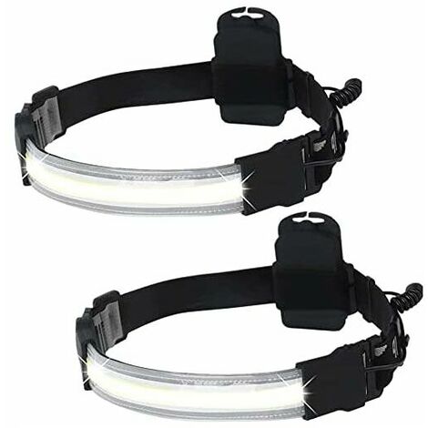 COB Head Torch, 2 Pack LED Headlamp Flashlight 220° Wide Beam Mini LED Strip Head Torches Durable Elastic Headband Headlight for Camping, Car Repairing (Battery Not Include)