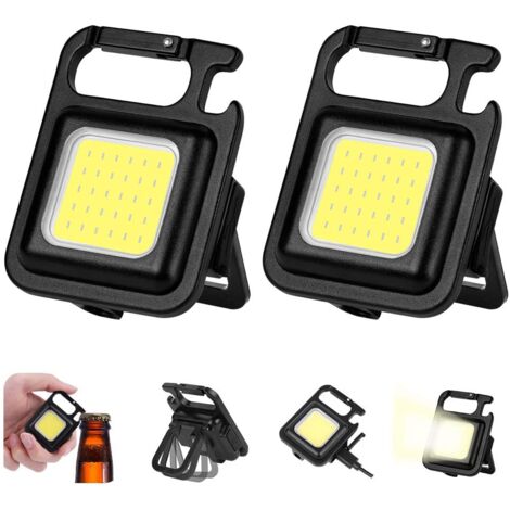 COB Lampe de Travail Rechargeable, 800 Lumen Mini Lampe de Camping Portable, 2 PCS Porte-clés Lampe Poche Étanche Lampes,avec Ouvre-Bouteille, Base Magnétique, pour Camping/Urgence