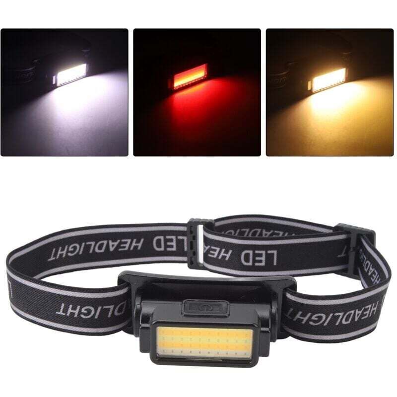COB LED headlamp for camping and hiking rechargeable, lightweight, and waterproof with a comfortable headband.