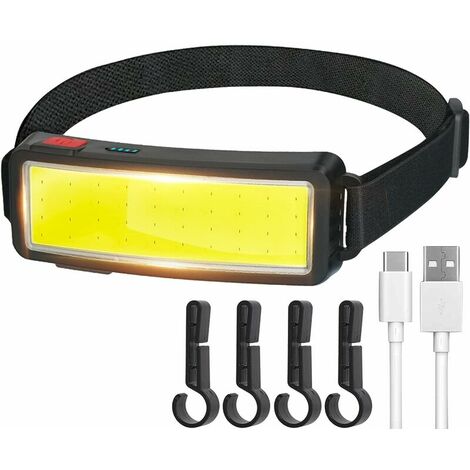 COB LED Headlamp, Powerful USB Rechargeable Head Torch, Waterproof Headlight 2000 Lumens 2pcs, Helmet Work Light, for Camping, Car Maintenance and Construction
