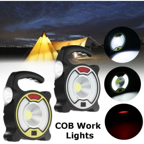 1 pza Linterna LED de alta potencia, Linterna para acampar con 4 focos LED  y luz lateral de COB, Lámpara portátil recargable, 4 modos de iluminación