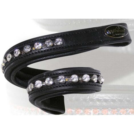 Cob, Marrone: Frontalino in cuoio profilato Winner con strass tondi 7 mm