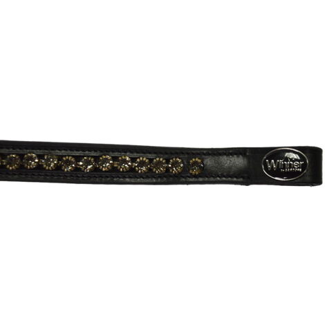 Cob, Marrone: Frontalino Winner in cuoio 16 mm con strass grafite