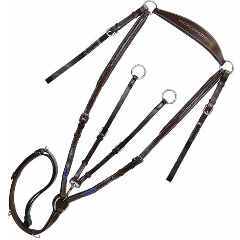 Cob, Marrone: Martingale de chasse gagnante en cuir italien avec 2 points et broderie contrastante