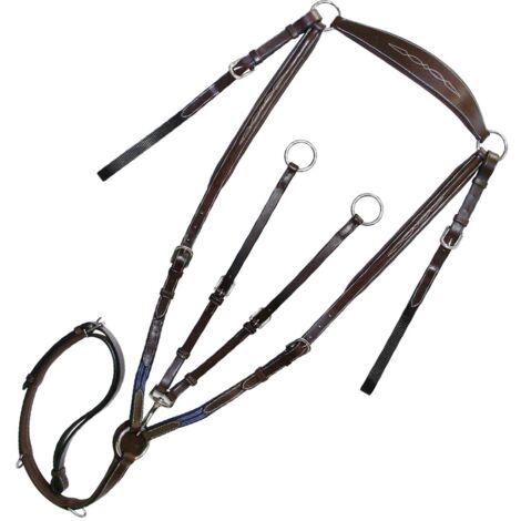 Cob, Marrone: Martingale de chasse gagnante en cuir italien avec 2 points et broderie contrastante