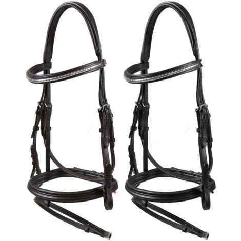 Cob, Nero: Briglia per cavallo in cuoio con decorazioni clincher argento sul frontalino Mestre