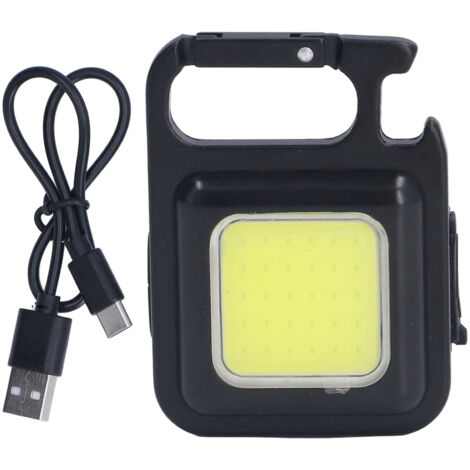COB Small Flashlights Multifunctional 500Lm 4 Light Modes USB Charging Keychain Flashlight with Folding Bracket for Fishing