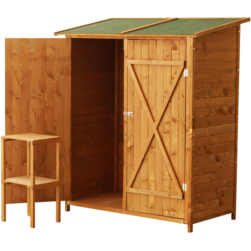 

Caseta de Jardín de Madera 139x75x160cm con Estantería Techo Asfáltico Natural - Madera Natural