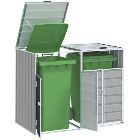 Cobertizo contenedores dobles basura acero gris 144x81x113 cm