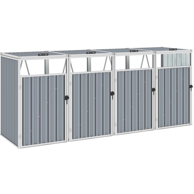 

Cobertizo cuádruple cubo de basura acero gris 286x81x121 cm