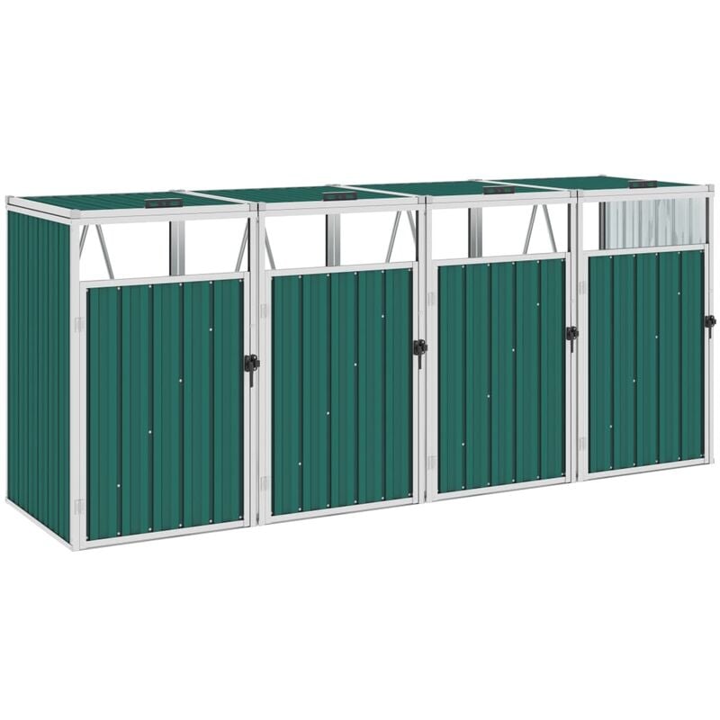 

Cobertizo cuádruple cubo de basura acero verde 286x81x121 cm