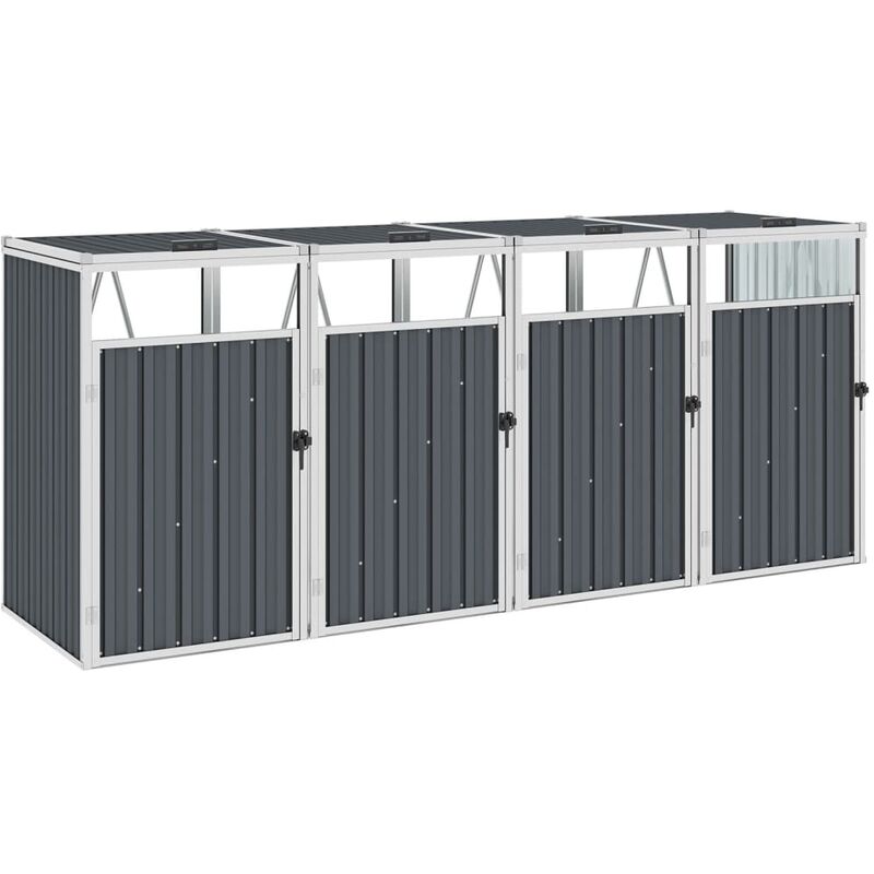 

Youthup - Cobertizo cuádruple cubo de basura acero gris 286x81x121 cm - Gris