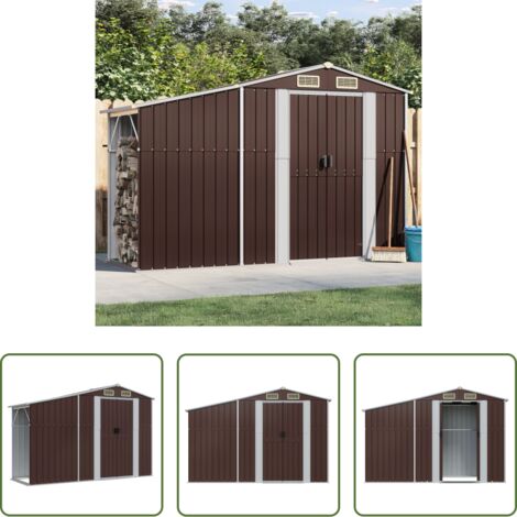 Cobertizo de acero -  Cobertizo de jardín acero galvanizado marrón 277x93x179 cm