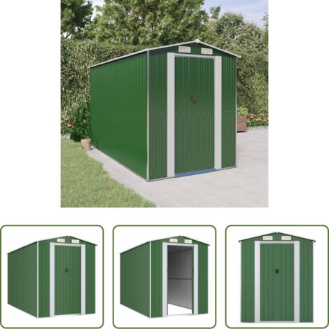 Cobertizo de herramientas -  Cobertizo de jardín acero galvanizado verde 192x357x223 cm
