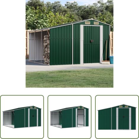 Cobertizo de herramientas -  Cobertizo de jardín acero galvanizado verde 277x279x179 cm