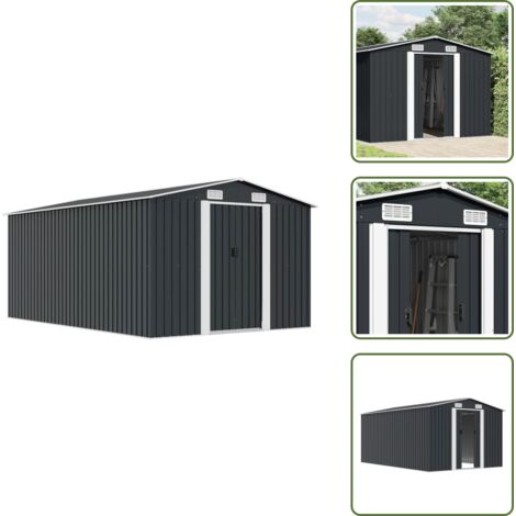 Cobertizo de herramientas - vidaXL Caseta de jardín metal antracita 257x392x181 cm - Caseta de almacenamiento