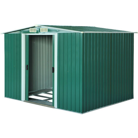 Cobertizo de Jardín 258x206x178 cm 5,3m² Caseta de Acero con Puertas Correderas y Ventilaciones para Almacenamiento de Herramientas Jardinería