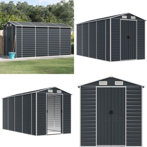 Cobertizo de jardín acero galvanizado antracita 191x385x198 cm - Cobertizo de herramientas - Almacenamiento exterior