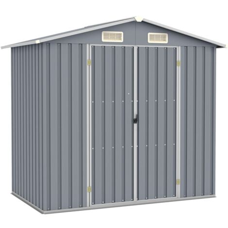 vidaXL Cobertizo de Jardín Acero Galvanizado Cabaña Troncos Caseta Multicolor