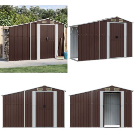 Cobertizo de jardín acero galvanizado marrón 277x93x179 cm - Almacenamiento al aire libre - Herramientas de jardín