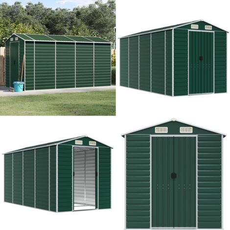 Cobertizo de jardín acero galvanizado verde 191x385x198 cm - Almacenamiento exterior - Caseta de herramientas