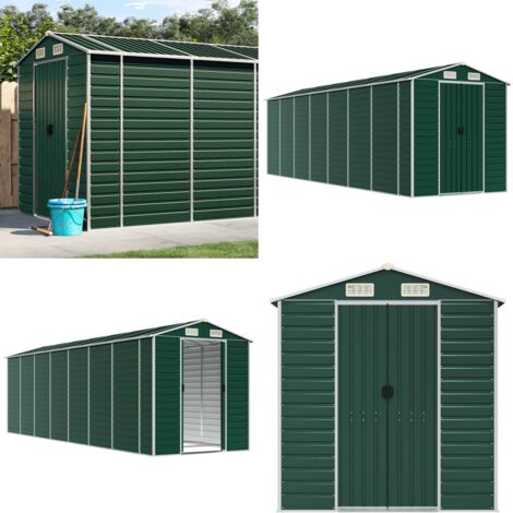 Cobertizo de jardín acero galvanizado verde 191x640x198 cm - Cobertizo de herramientas - Cobertizo de acero galvanizado