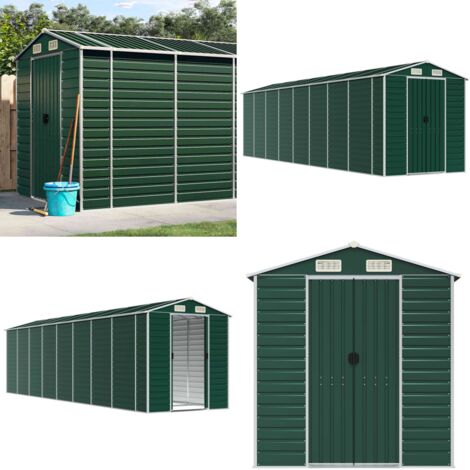 Cobertizo de jardín acero galvanizado verde 191x725x198 cm - Almacenamiento exterior - Caseta de herramientas