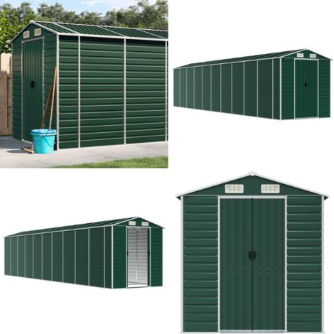 Cobertizo de jardín acero galvanizado verde 191x895x198 cm - Cobertizo de herramientas - Almacenamiento al aire libre
