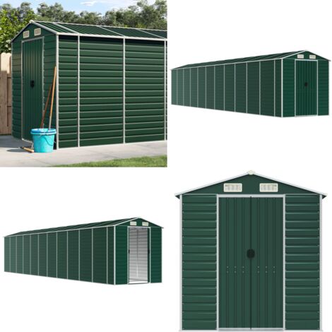 Cobertizo de jardín acero galvanizado verde 191x980x198 cm - Almacenamiento exterior - Caseta de herramientas