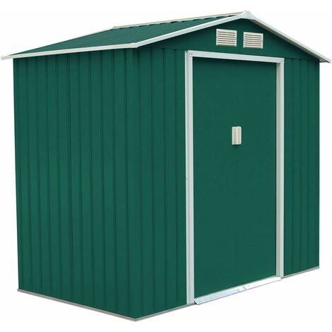 Cobertizo de Jardín con Base Metálica con Puerta 213x127x185cm Exterior Caseta de Jardín Herramienta Almacenamiento Verde