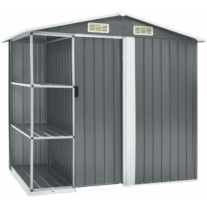 

Bh Design - Cobertizo de jardín con estantería hierro gris 205x130x183 cm