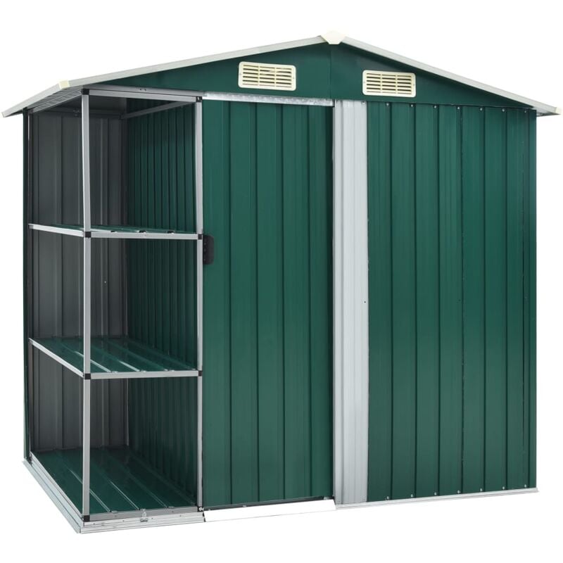 

Cobertizo de jardín con estantería hierro verde 205x130x183 cm - Verde - Vidaxl