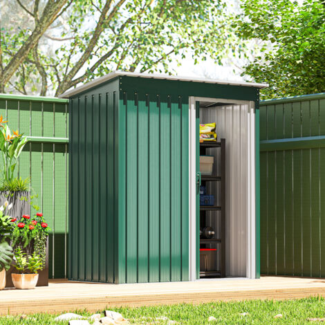Cobertizo de Jardín Exterior 1,16 m² 163x89x182 cm Caseta Metálica con Puerta Corredera y Techo Inclinado Verde