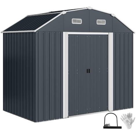 OUTSUNNY Cobertizo de jardín exterior 2,7 m² 238x132x198,5 cm caseta de exterior metálica con cerradura base estantes ajustables 2 puertas corredizas ventanas
